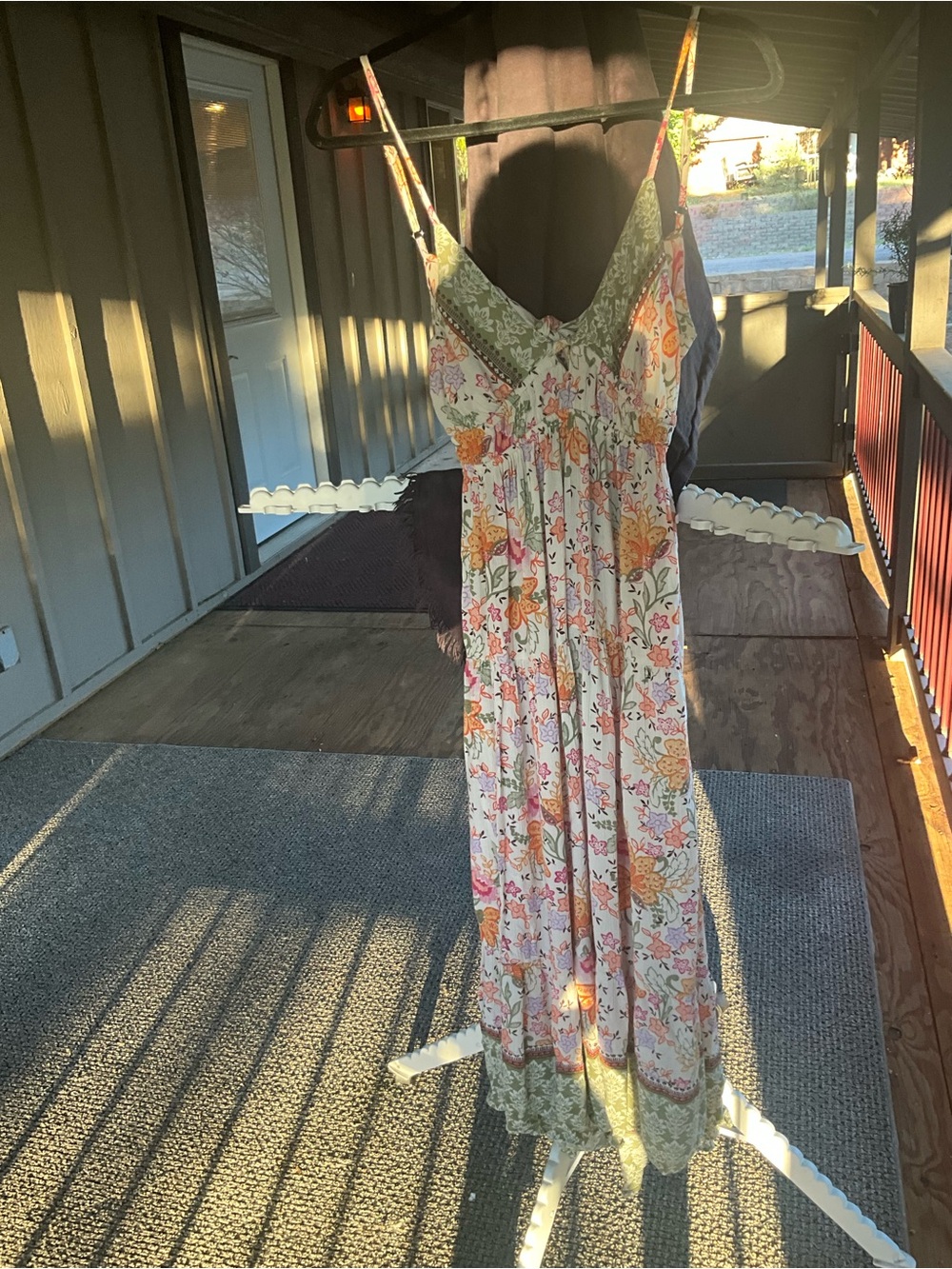 Angie Floral Maxi Dress with Olive Trim